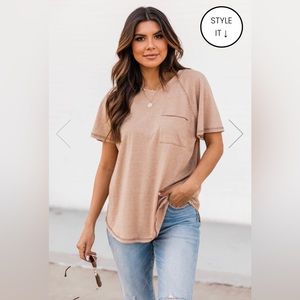 Oatmeal scoop neck pocket tee